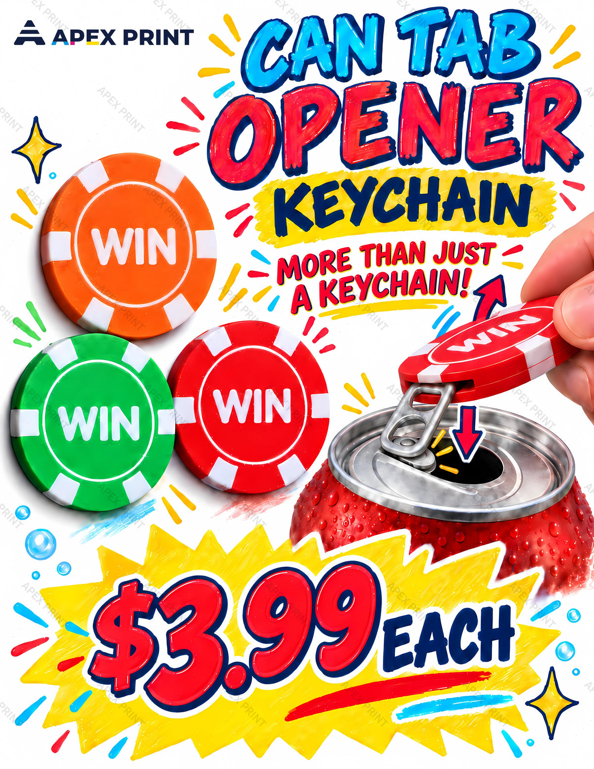 3D Printed Poker Chip Can Opener Keychain - 0010A