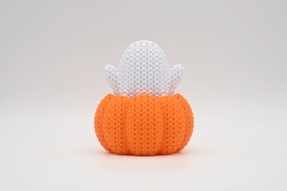 3D Printed Ghost with Pumpkin Base Figurine