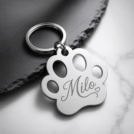 Personalized Stainless Steel Paw Keychain